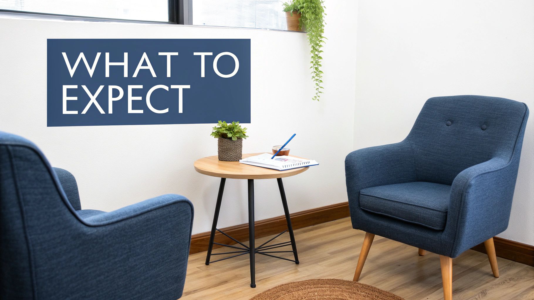 A therapist and client having a conversation in a comfortable office setting.