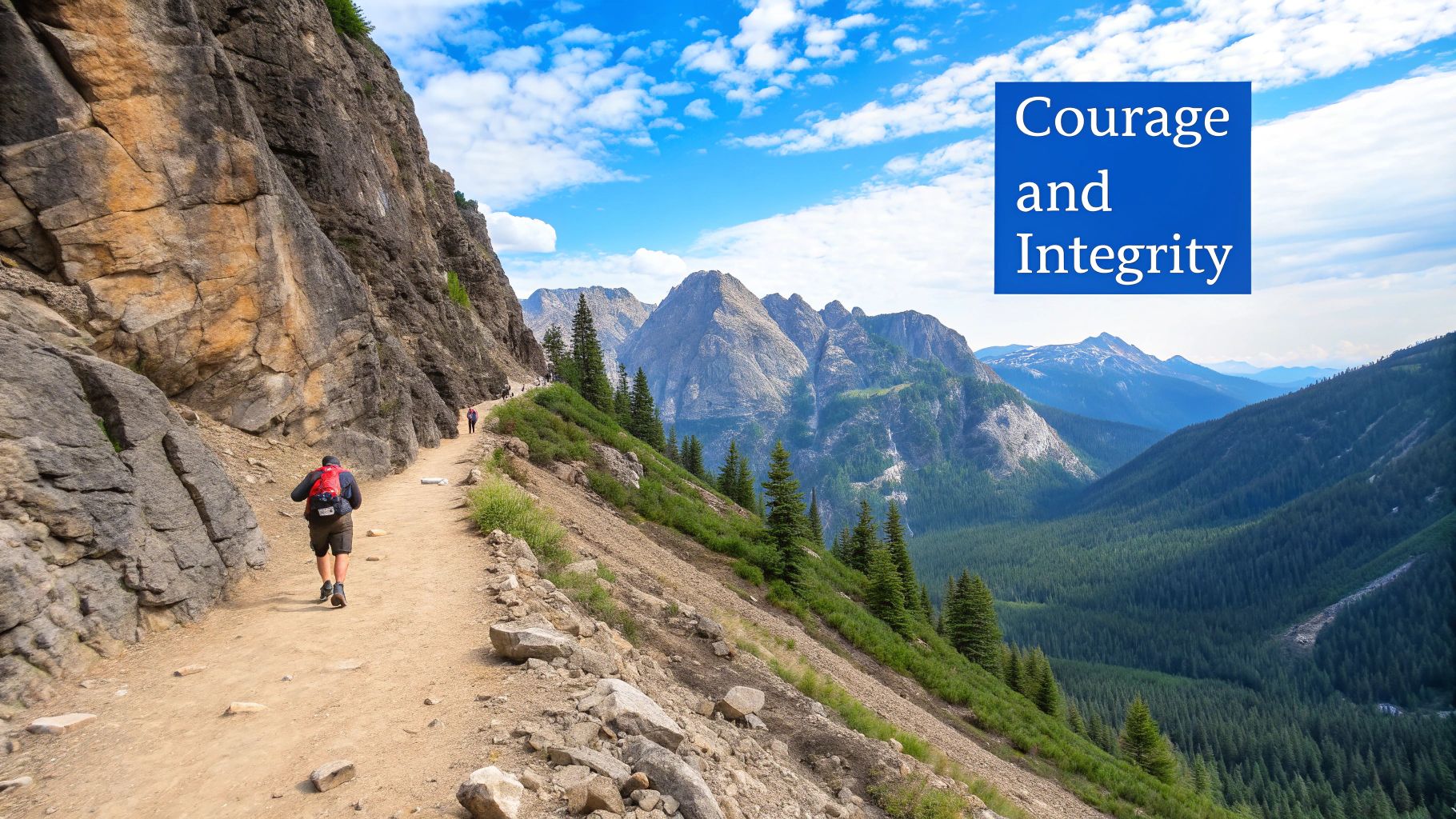 A person hiking a steep, rocky trail, symbolizing the courage and effort needed to climb out of a difficult past.