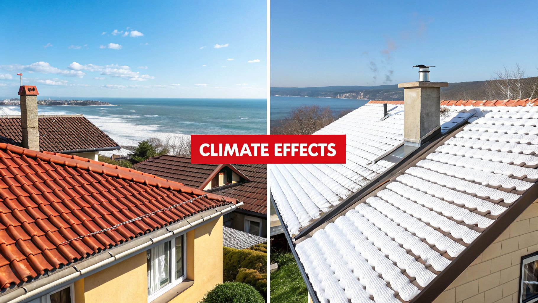 A dramatic sky with sun and storm clouds over a residential rooftop.