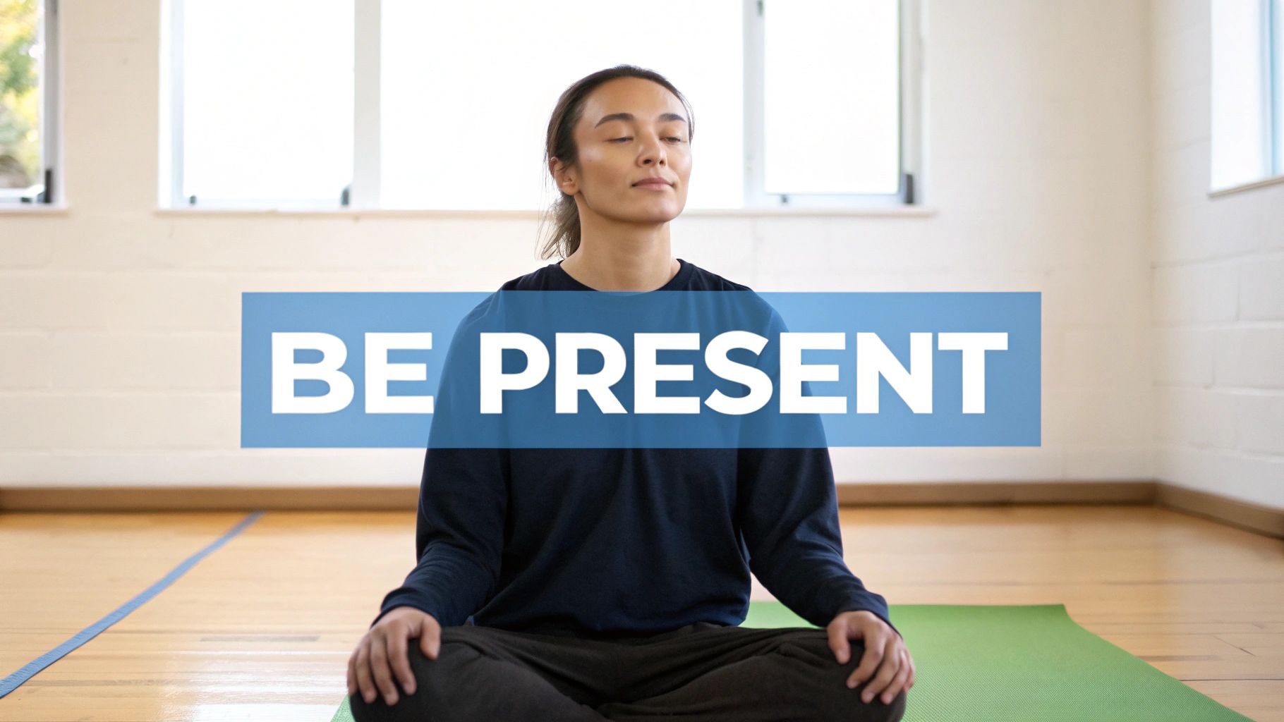 A serene person meditating outdoors with a calm expression