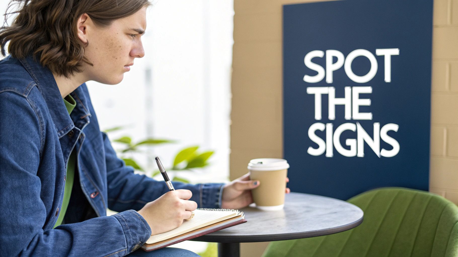 A person looking out a window, appearing thoughtful and concerned.