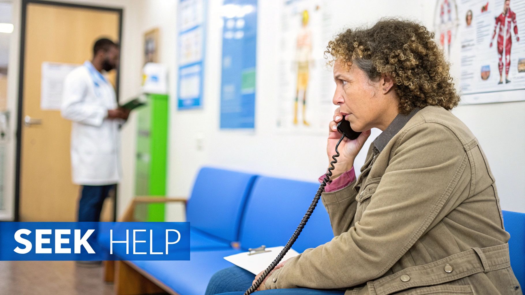 A person sitting calmly, looking out a window with a thoughtful expression.