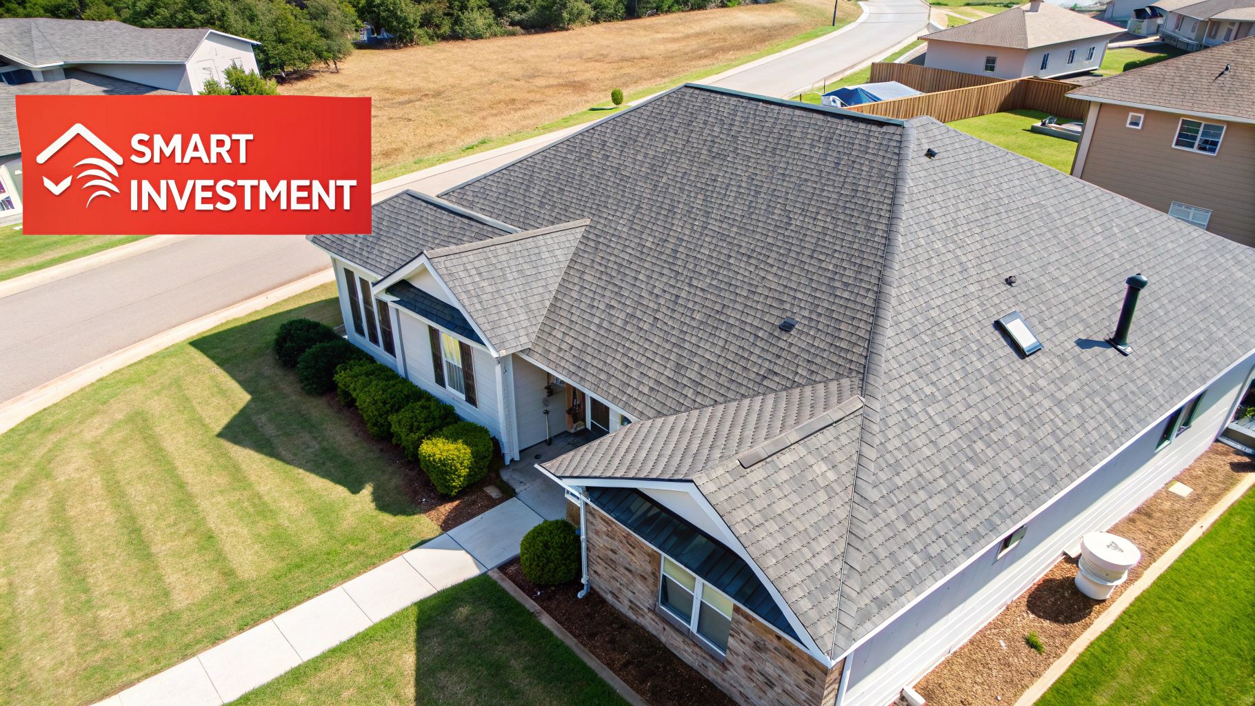 A modern home with an energy-efficient metal roof, showcasing its sleek design and durability.