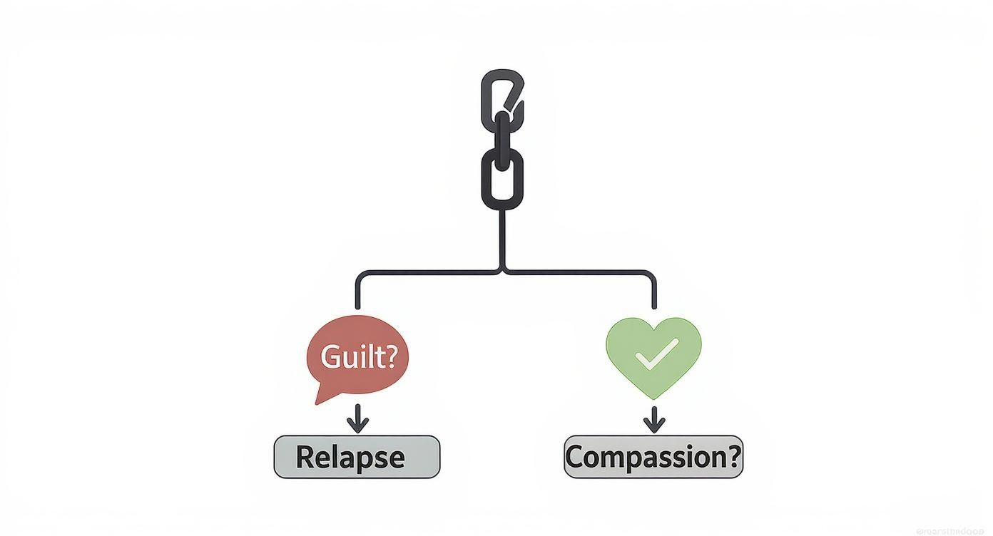 Diagram showing abstinence violation effect with guilt leading to relapse or compassion as choice