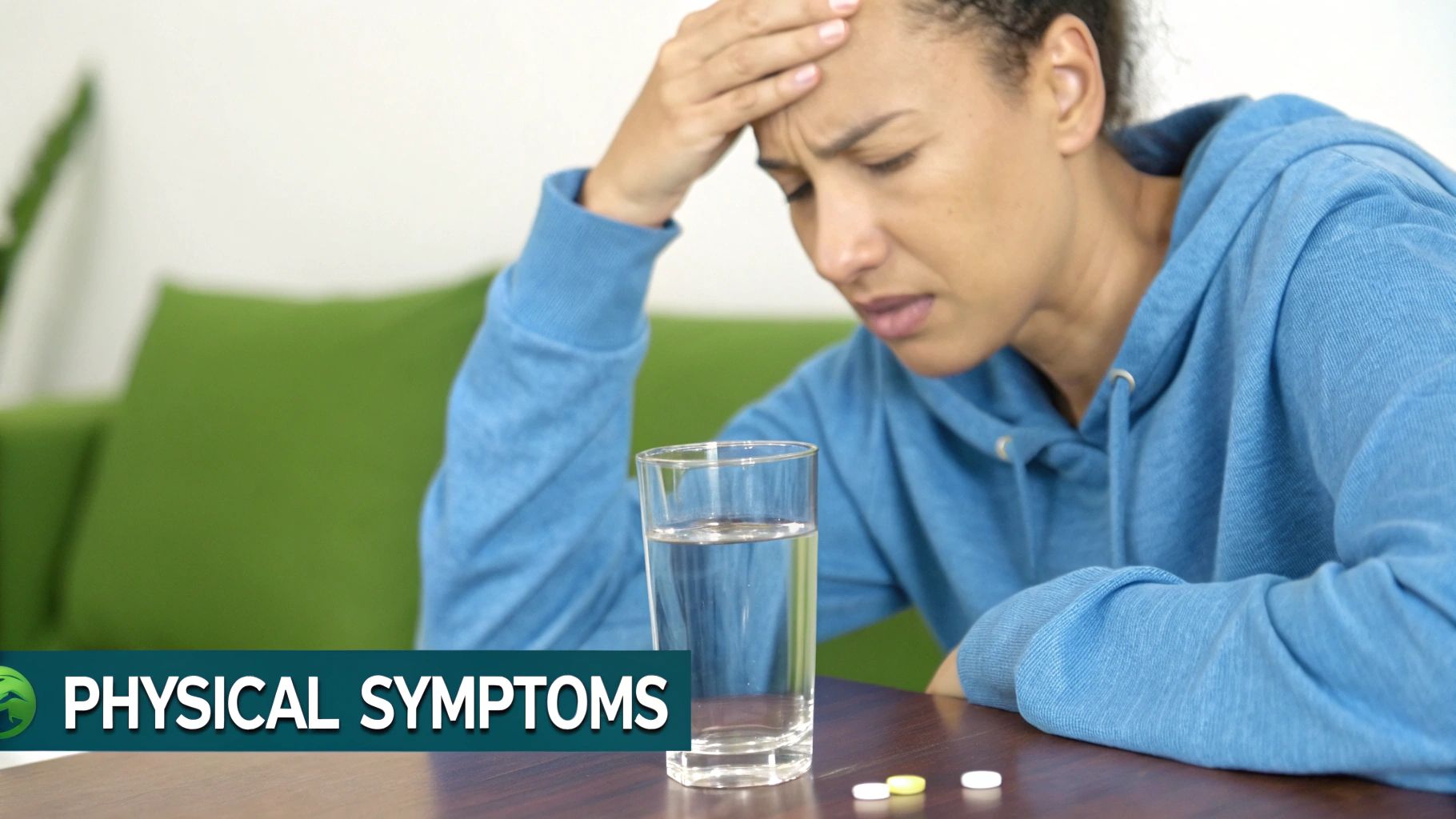 A person holding a cyclobenzaprine pill, looking concerned.