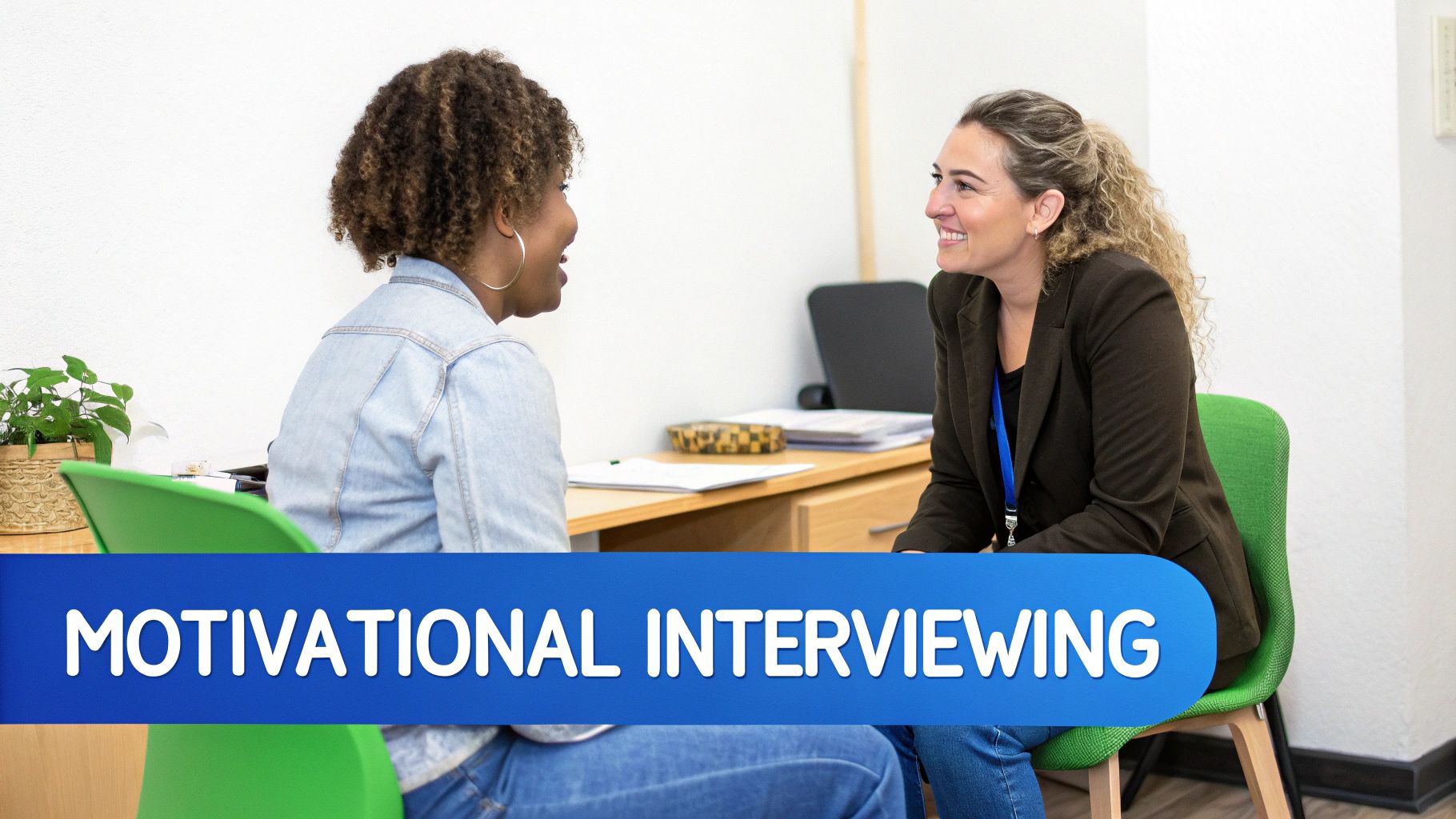 A compassionate therapist listening intently to a person in a calm, supportive setting.