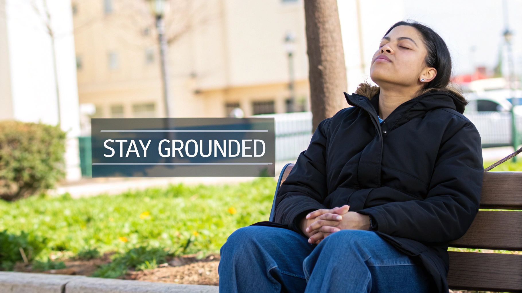 A person sitting calmly in a comfortable chair, looking out a window.
