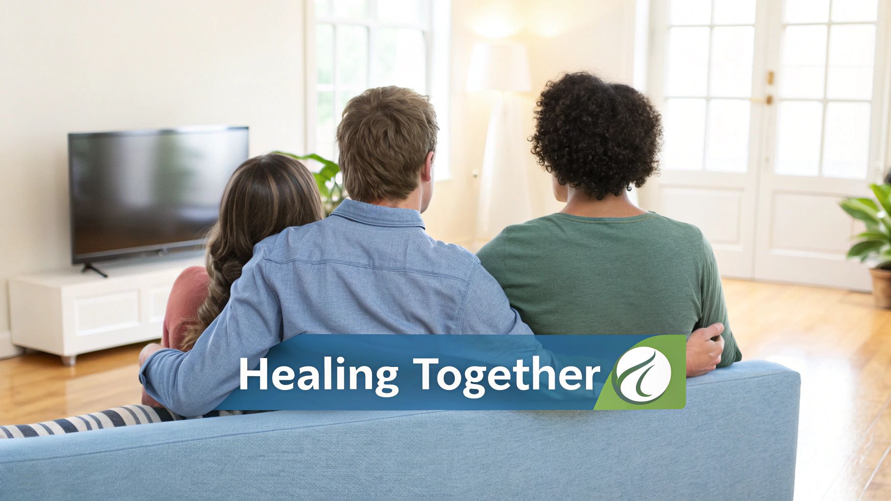 A diverse group of family members sitting together in a supportive therapy session, listening attentively.