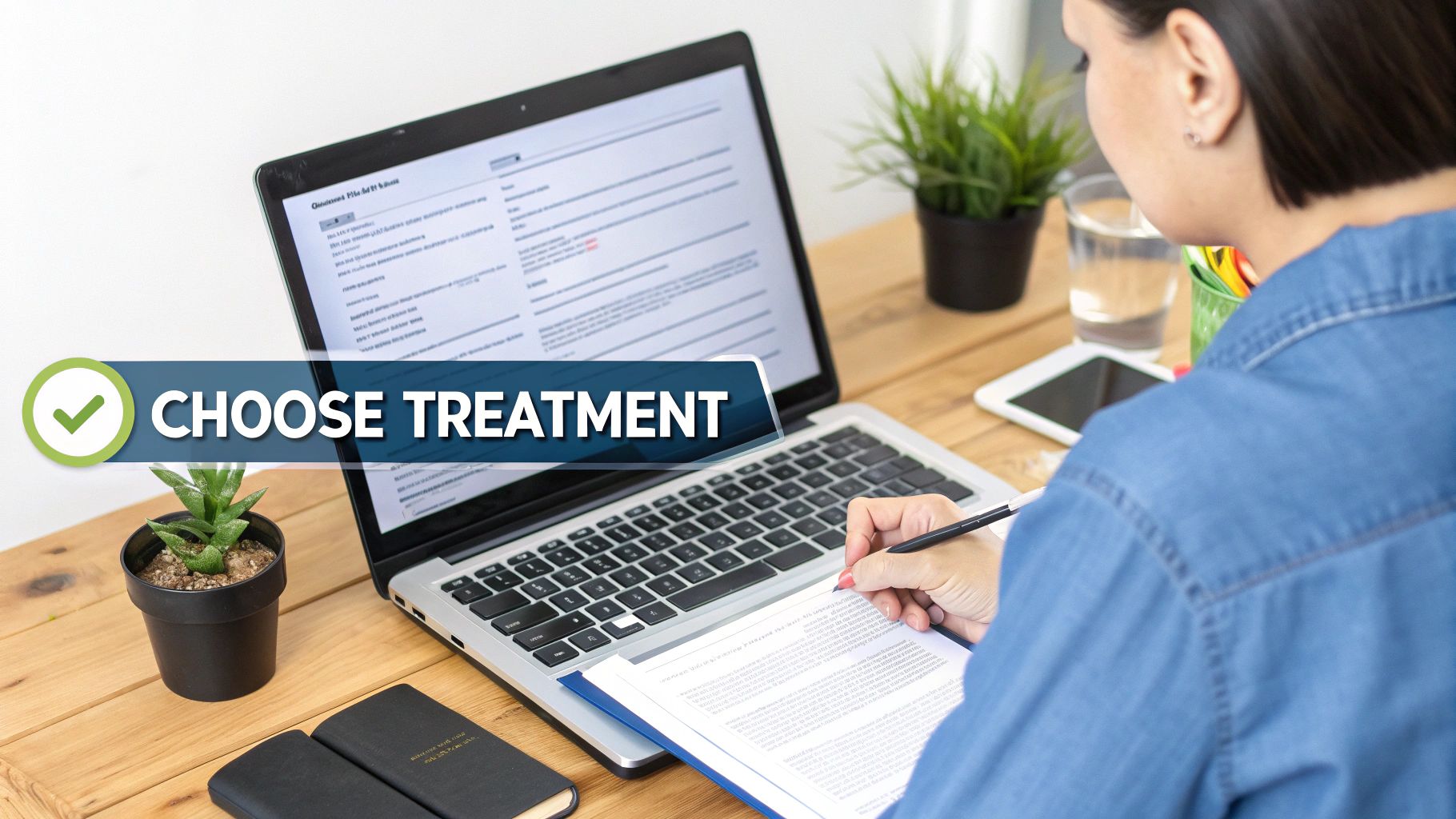 A person sitting on a couch, thoughtfully reviewing a checklist on a clipboard.