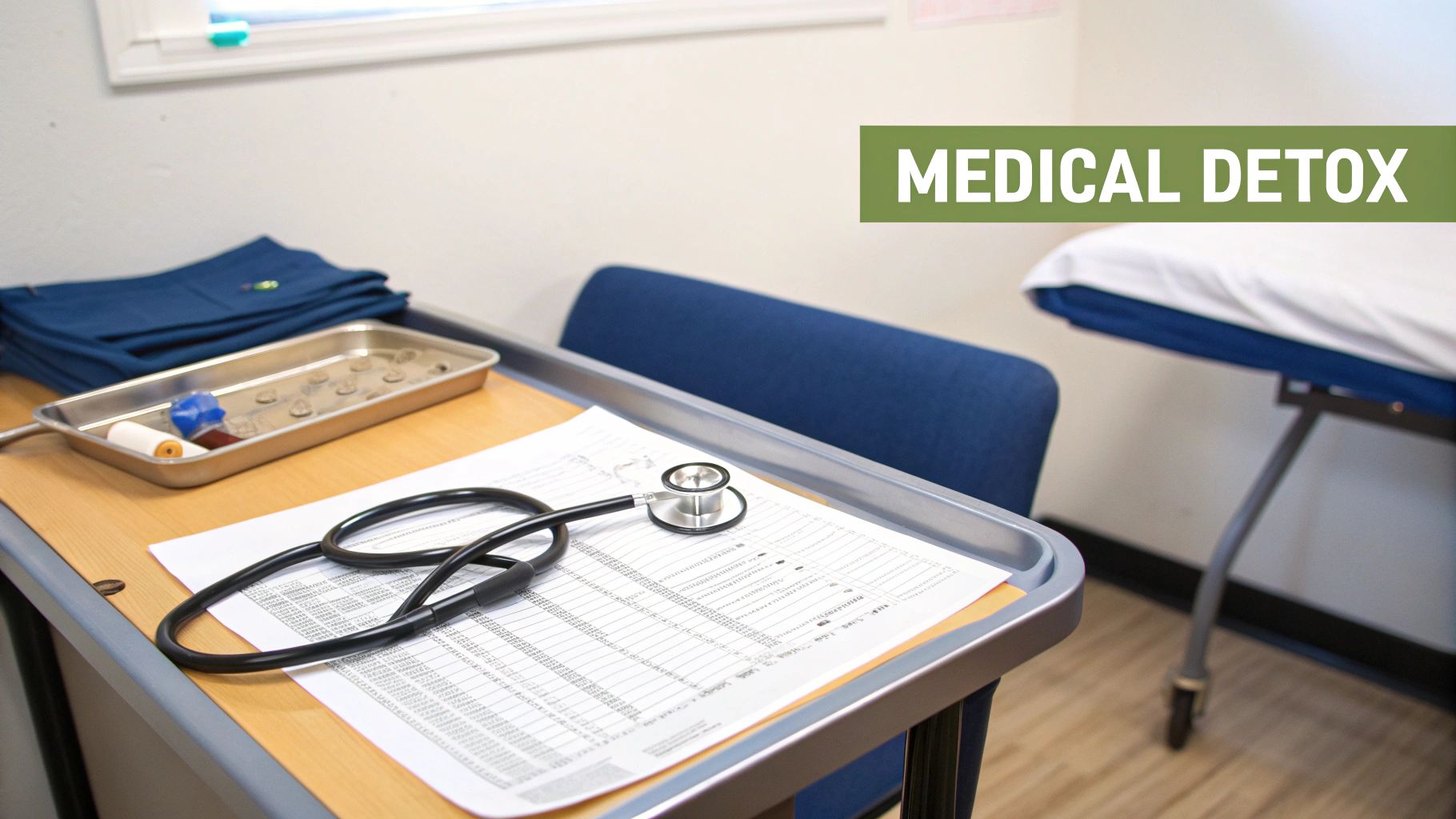 A compassionate healthcare professional talking to a patient in a calm, supportive setting.