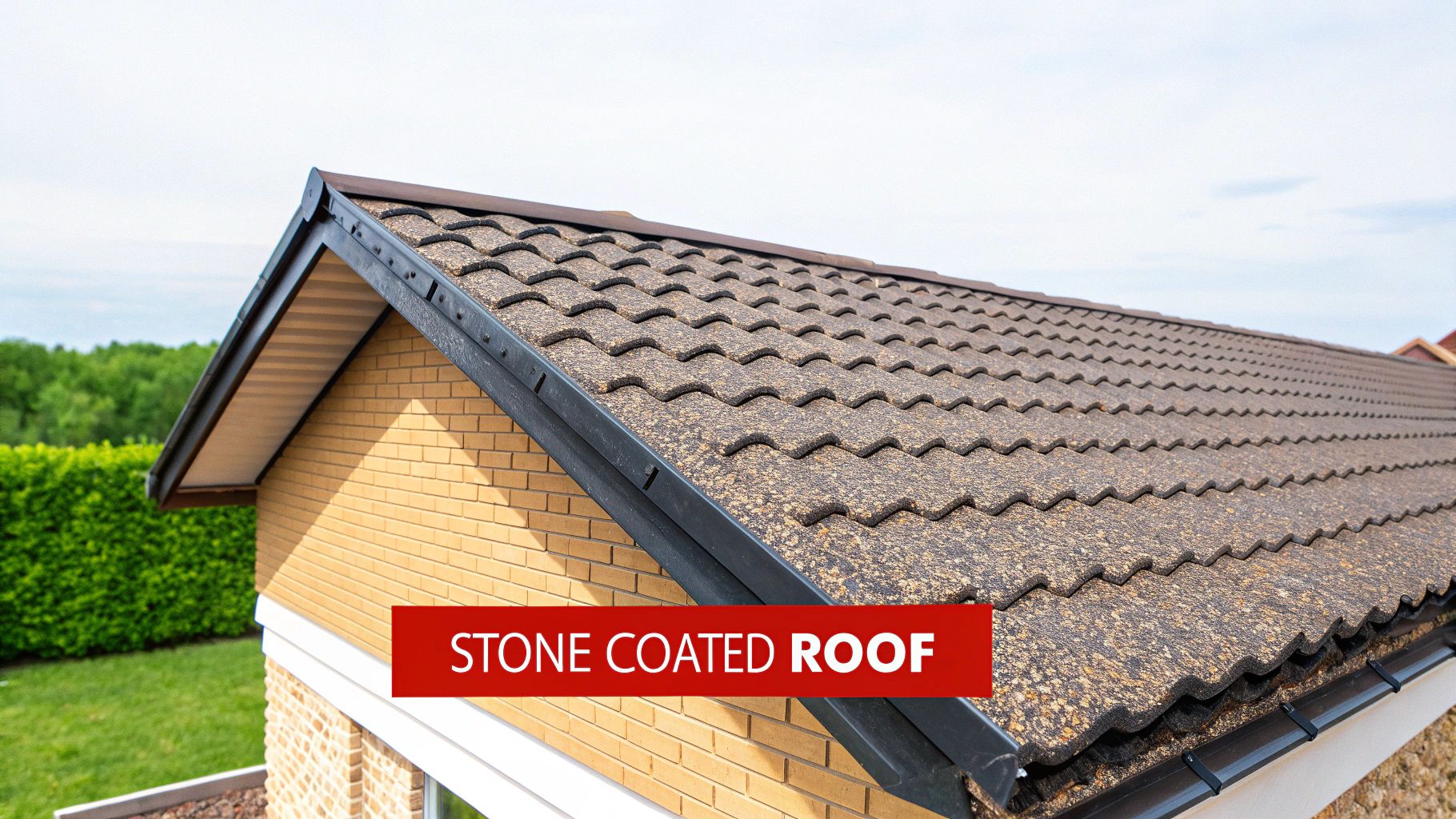 A close-up view of 5V Crimp metal roofing panels, showing their distinctive V-shaped pattern and clean lines.