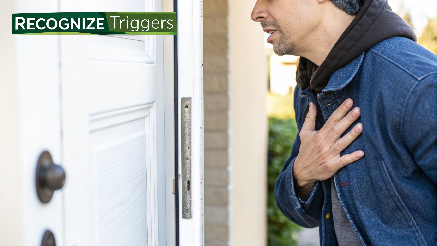 A supportive friend places a comforting hand on another person's shoulder.