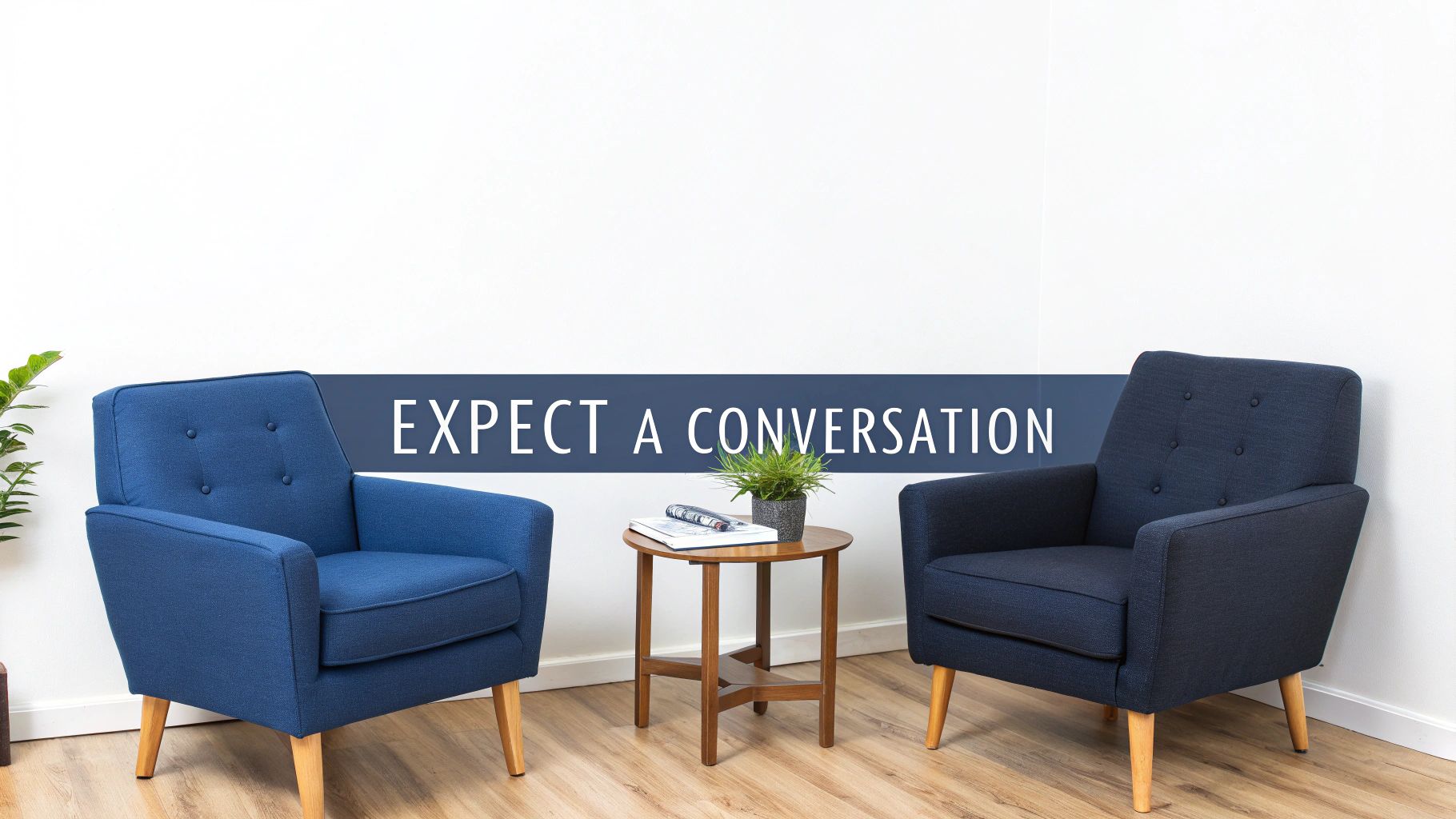 A therapist and client having a supportive conversation in a comfortable office setting.