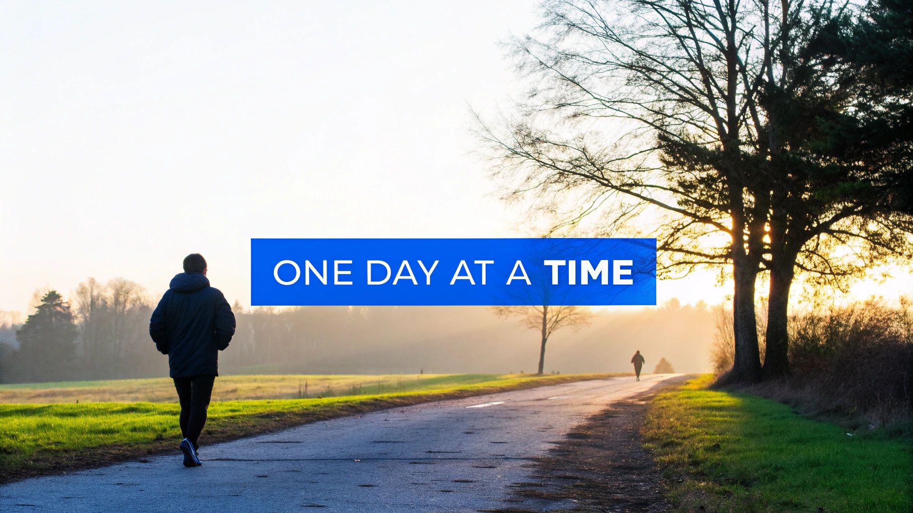 A person sitting peacefully on a dock, reflecting over a calm lake at sunrise.