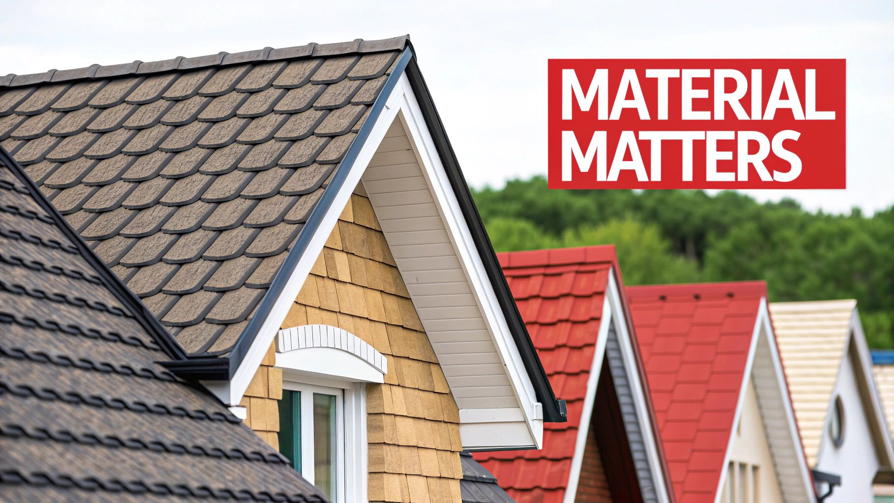 A roofer inspecting various roofing material samples