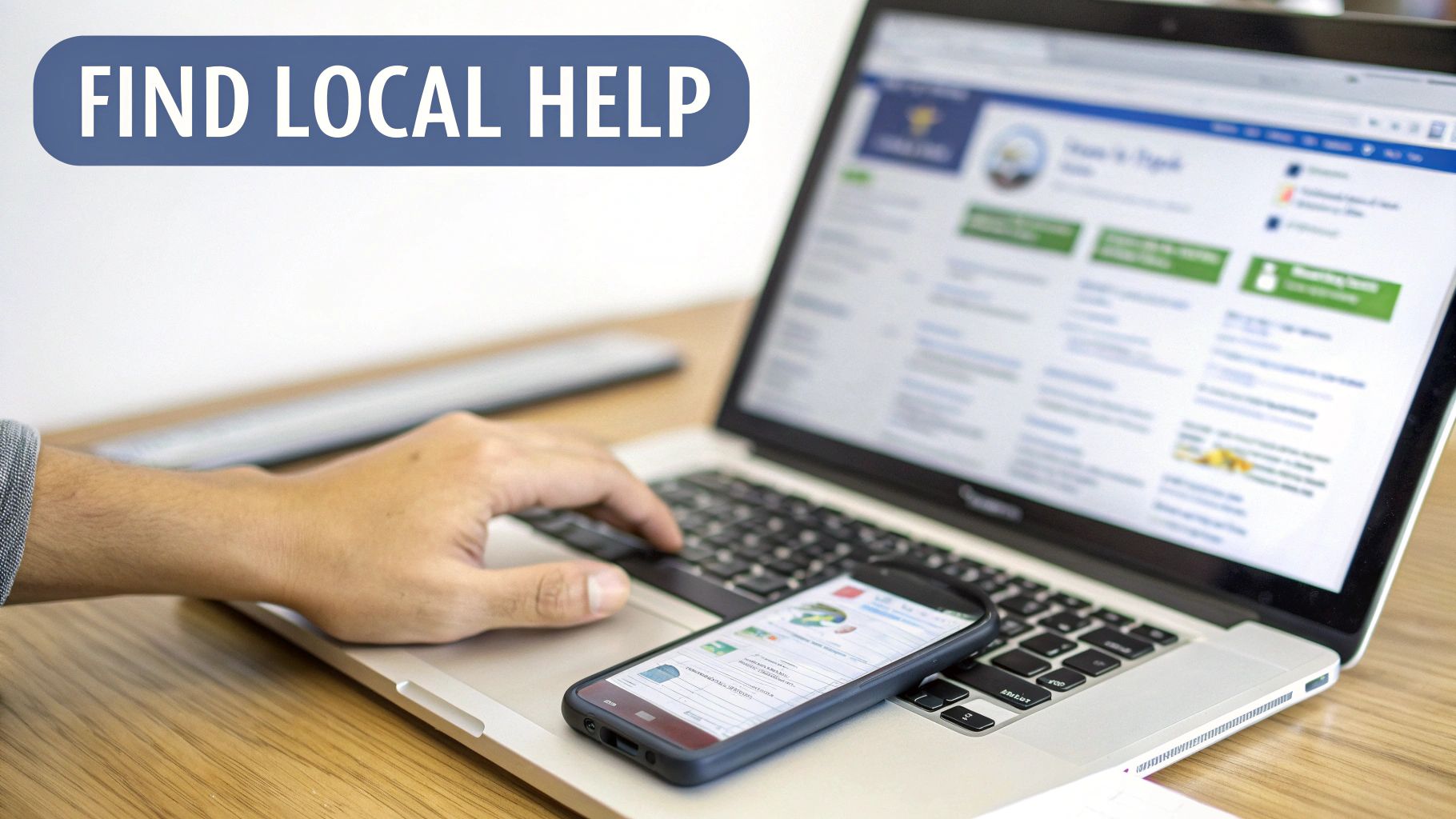 A person looking at a laptop, researching therapy options.