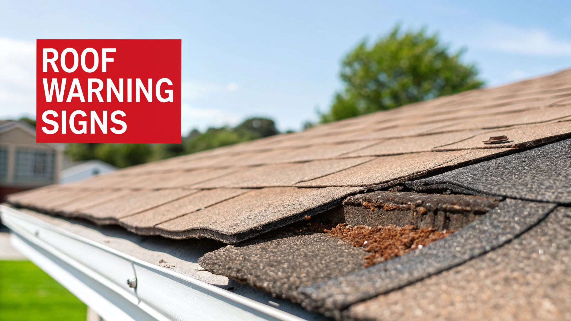 A pristine shingle roof on a suburban home under a clear blue sky.