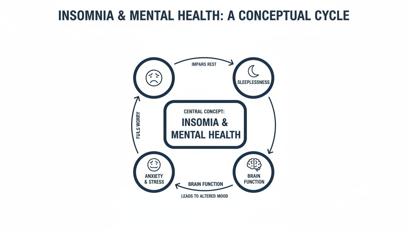 A conceptual cycle diagram illustrating the interconnected relationship between insomnia and mental health.