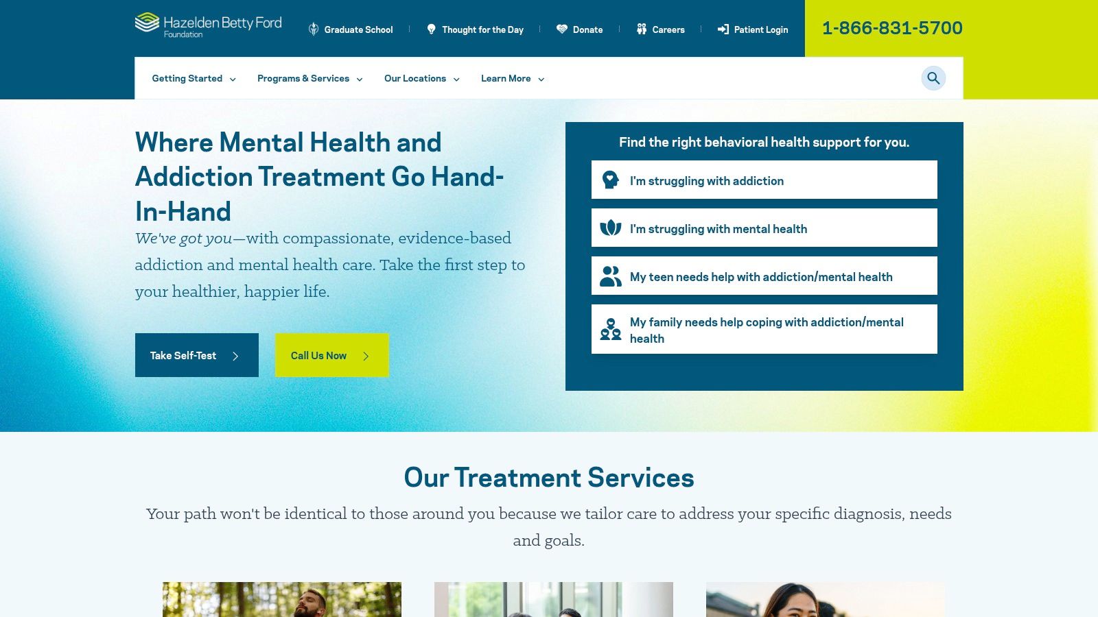 The lobby of a Hazelden Betty Ford facility, showing a welcoming and professional reception area.