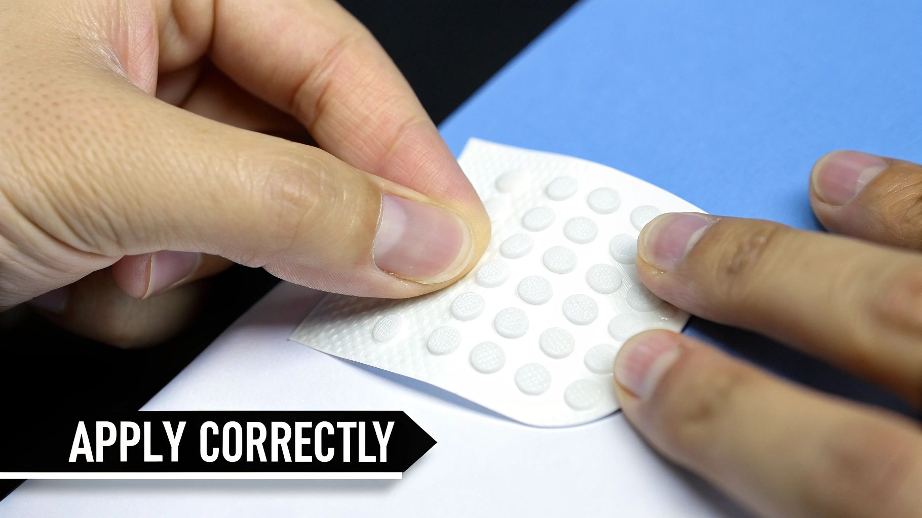 A close-up of a person's clean face with a single pimple patch on their cheek.