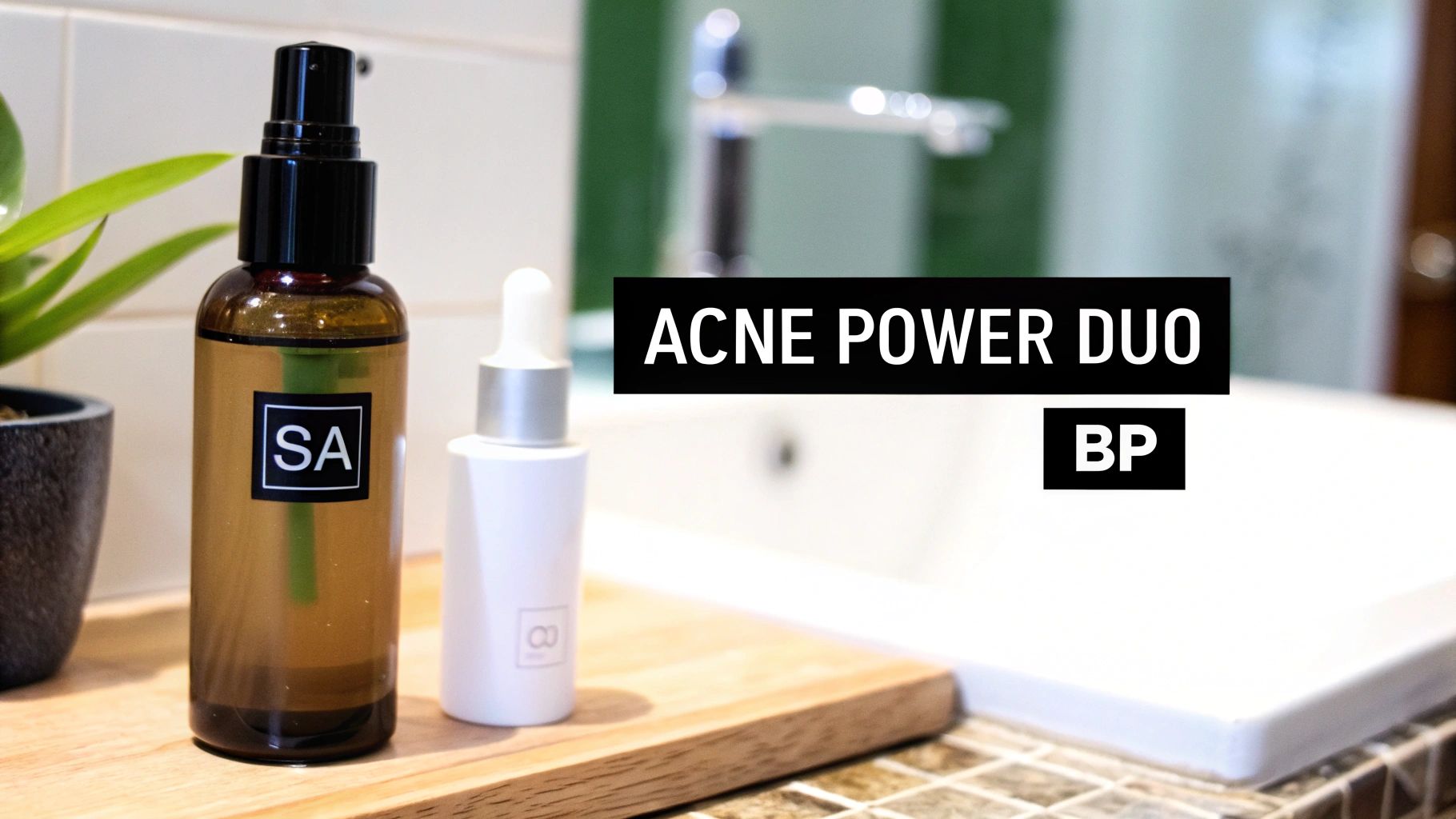 A person with clear skin looking at their reflection in the mirror, symbolizing the results of a good skincare routine.