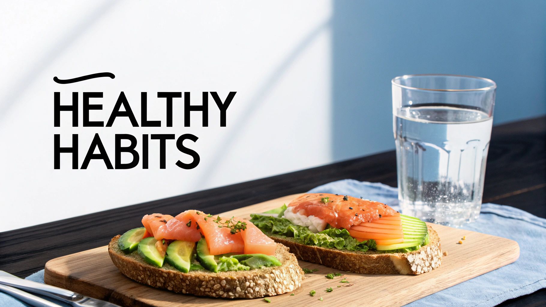 A person enjoying healthy foods like salmon and avocado