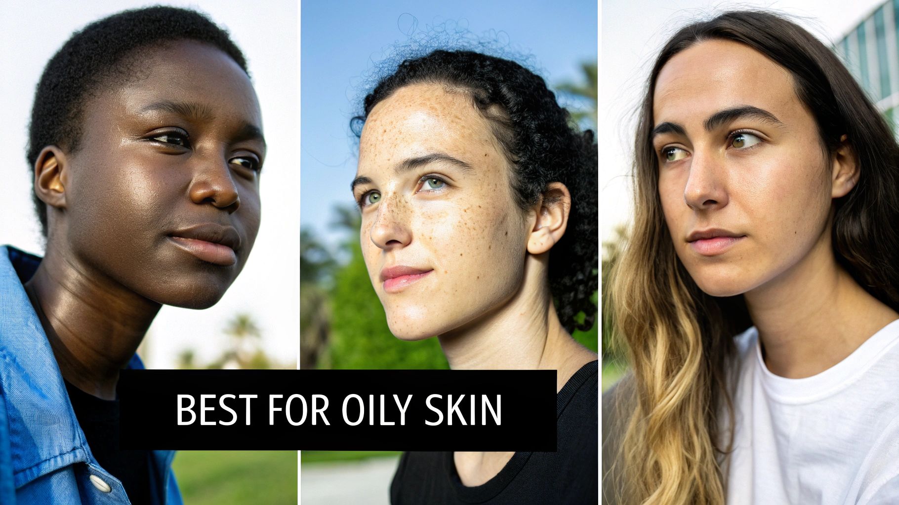 A woman with combination skin smiling, representing someone who benefits from an acne sulfur wash.
