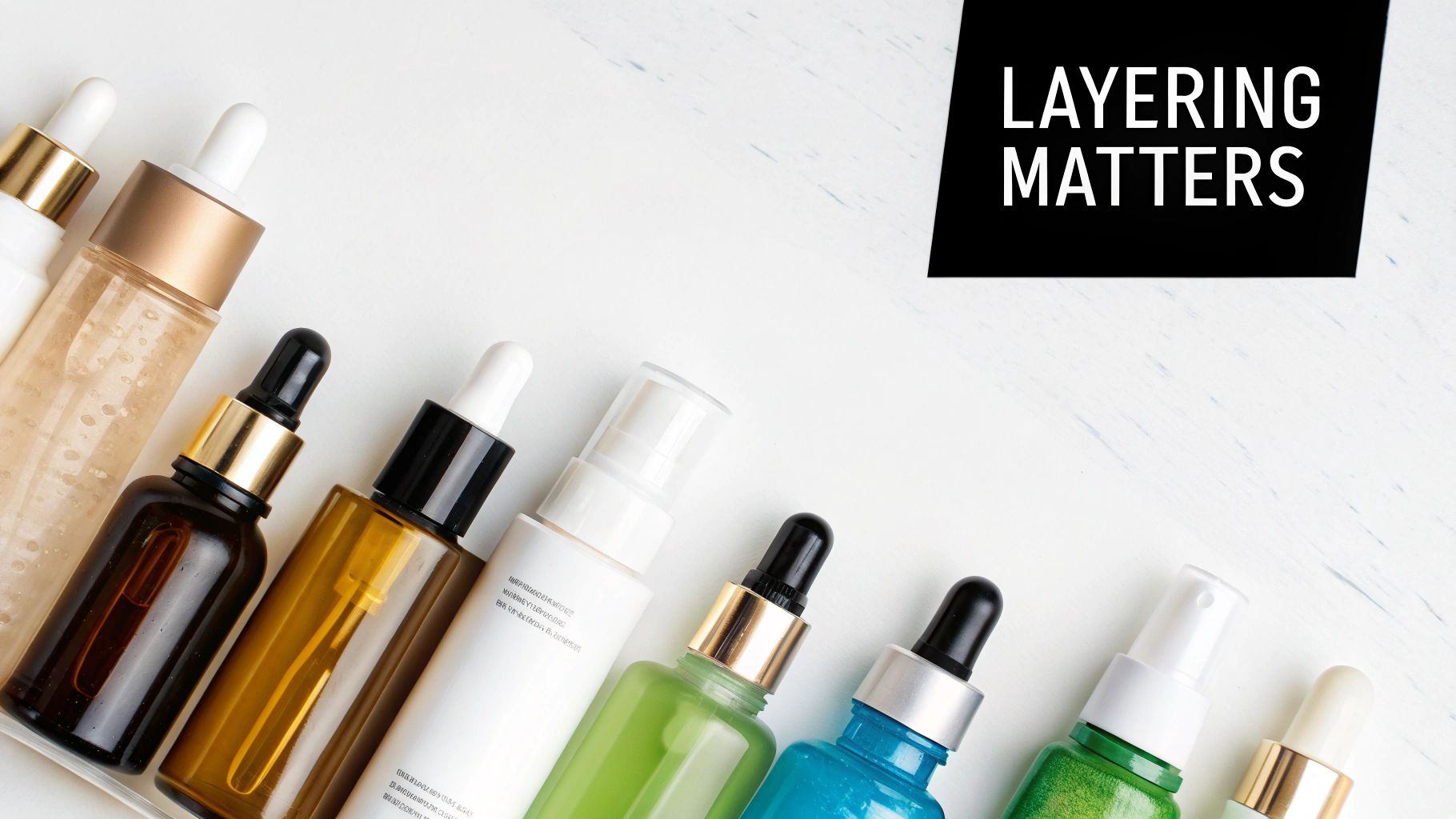 Close up of a woman's clear skin as she applies a skincare product to her cheek.