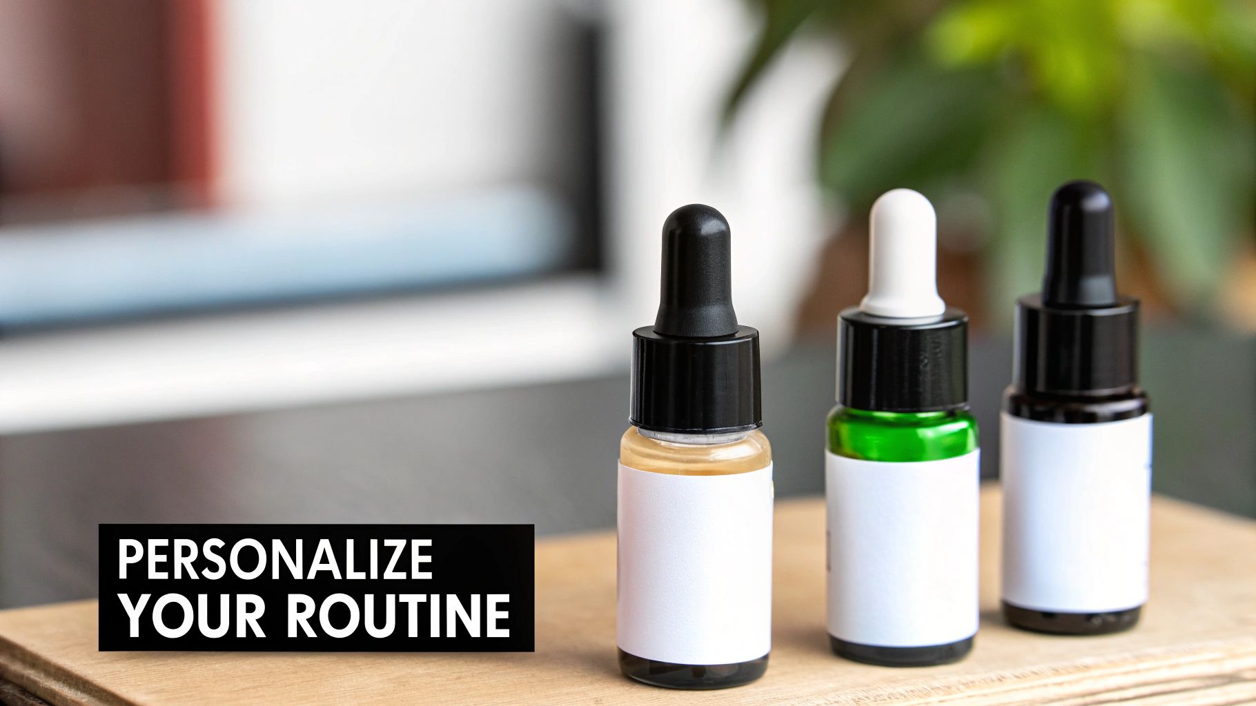 Woman with combination skin type, touching her face.