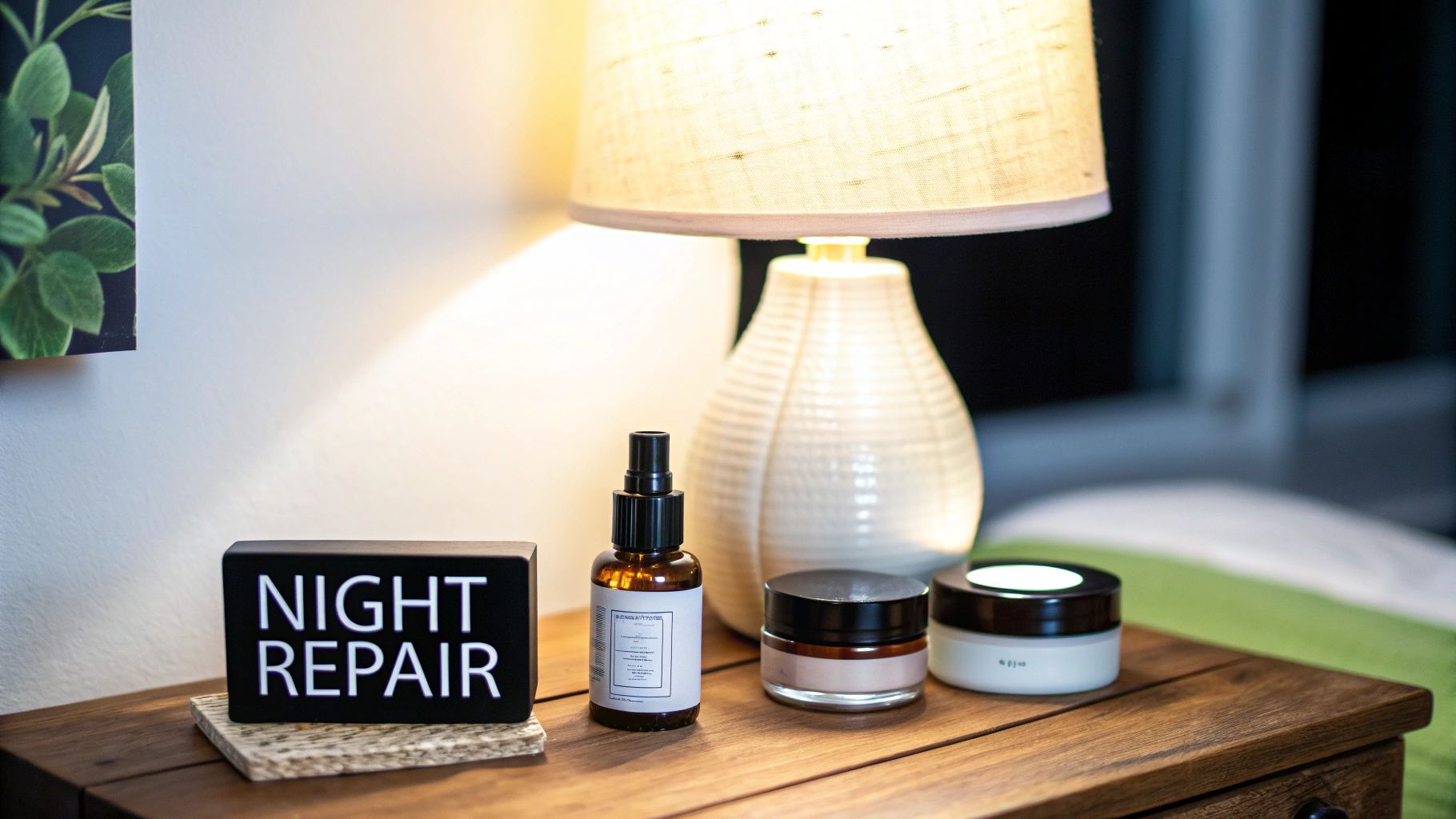 A woman applying skincare products before bed