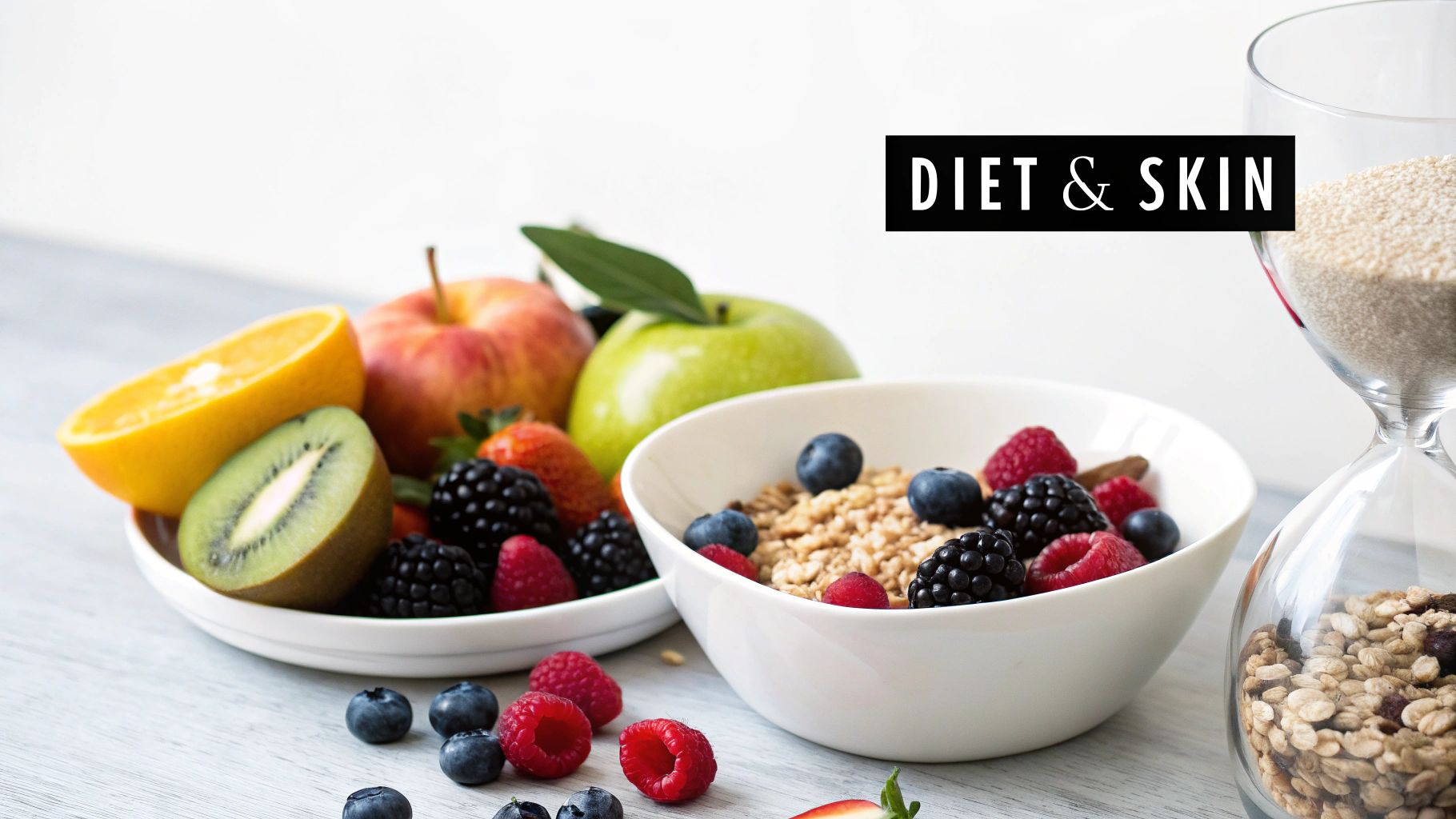 A person choosing between healthy and unhealthy food options, representing diet's impact on skin.