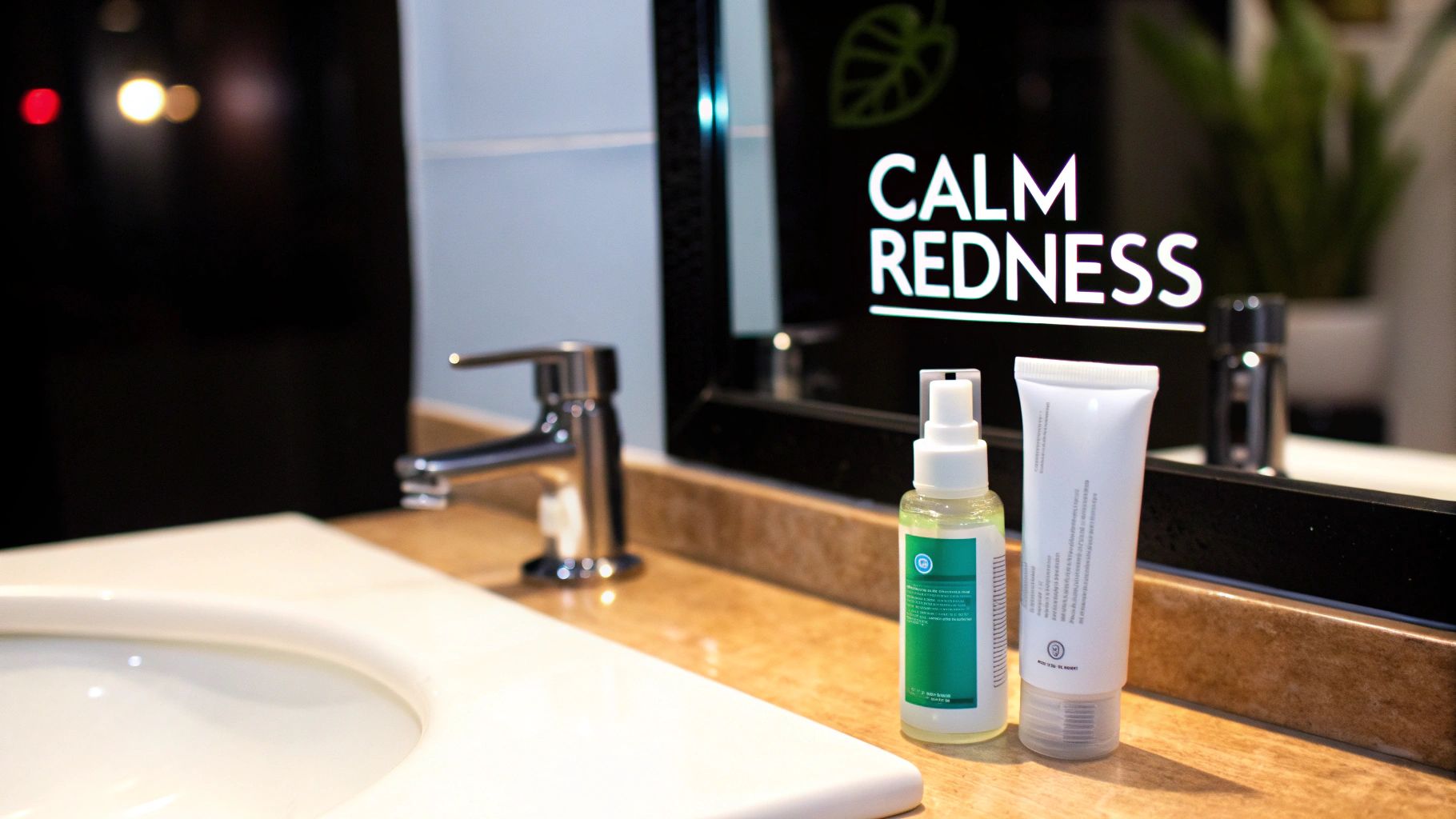 A person applying a skincare product to their face, symbolizing a gentle nighttime routine.