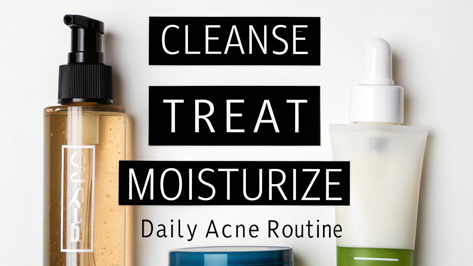 A woman with clear skin smiling while applying a skincare product, representing a successful routine.