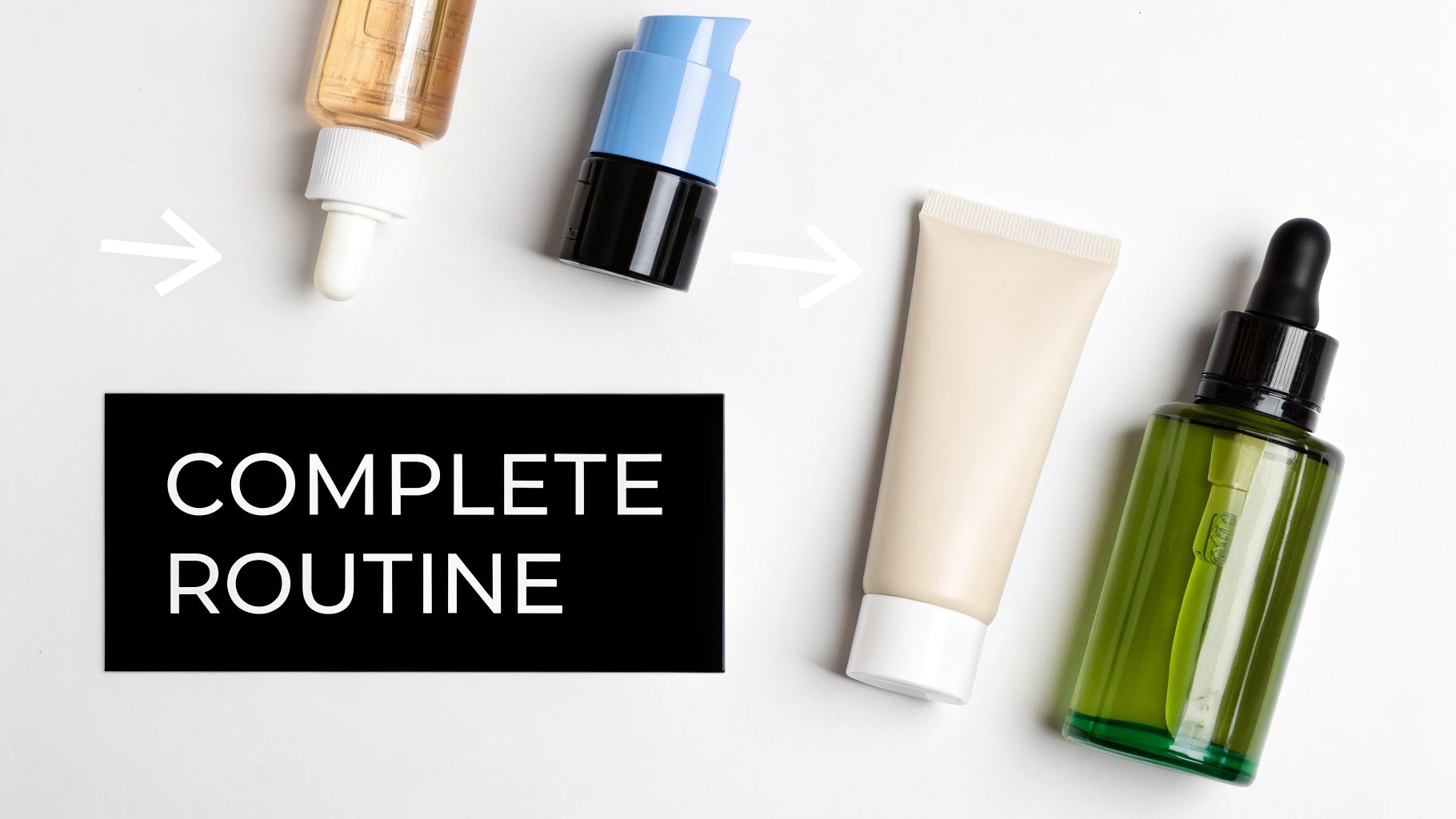 A collection of organized skincare products on a clean bathroom counter, symbolizing a complete and supportive routine.