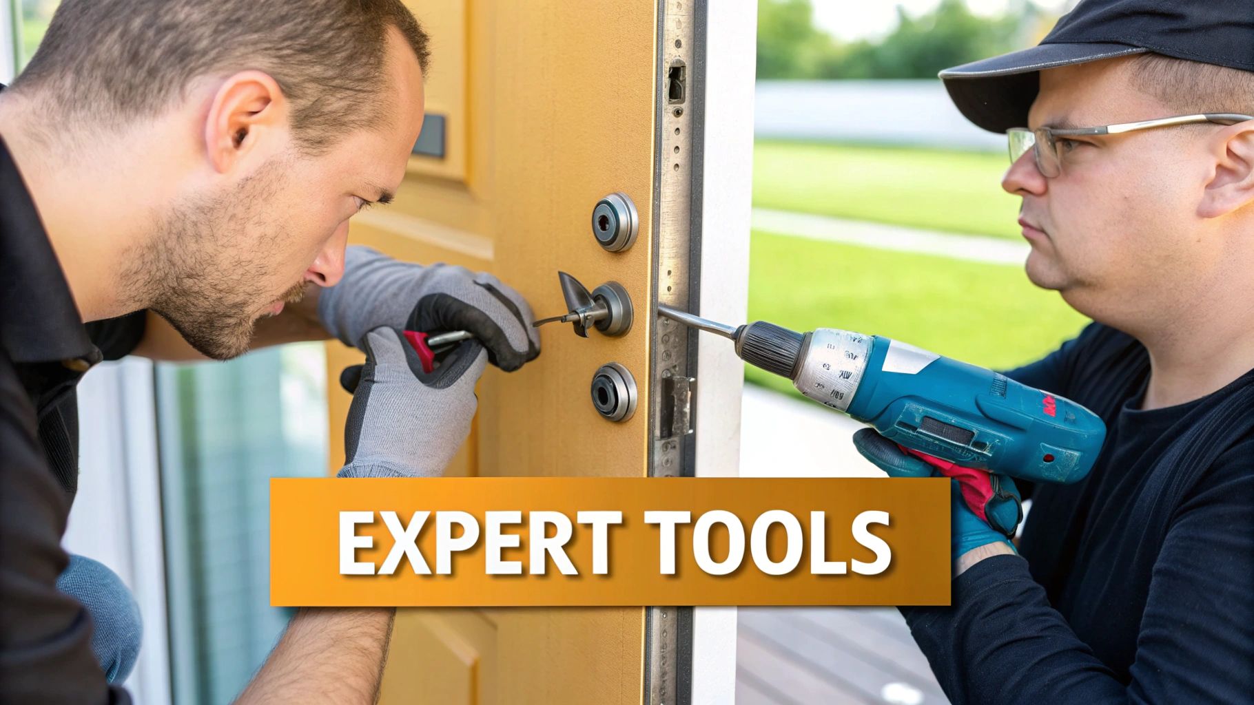 A professional locksmith's toolkit laid out, showing various tools for lockouts and repairs.