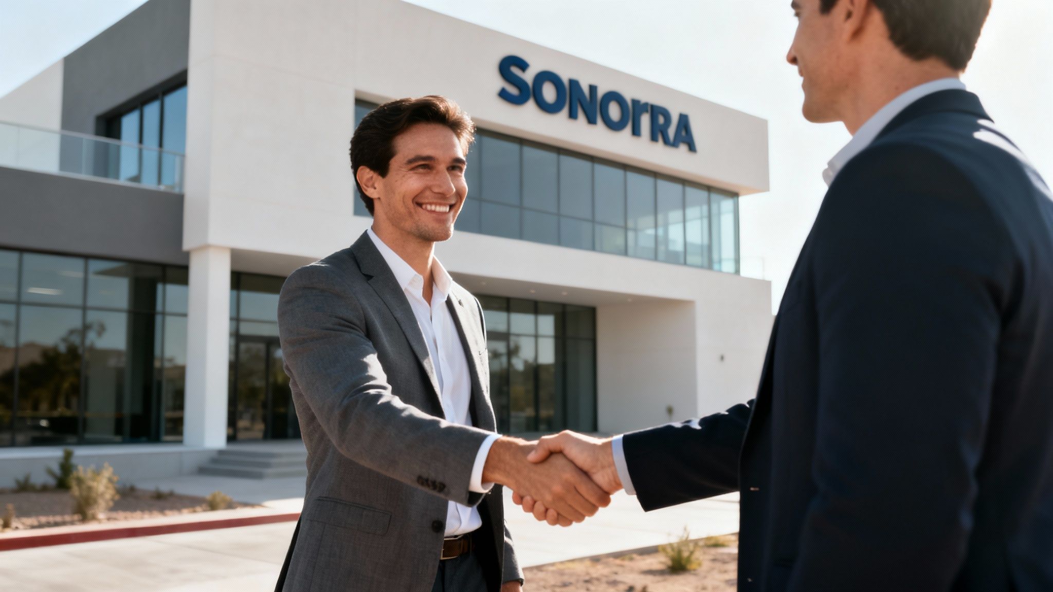 Un empresario sonorense cerrando un trato importante, simbolizando el crecimiento del negocio gracias a una fianza