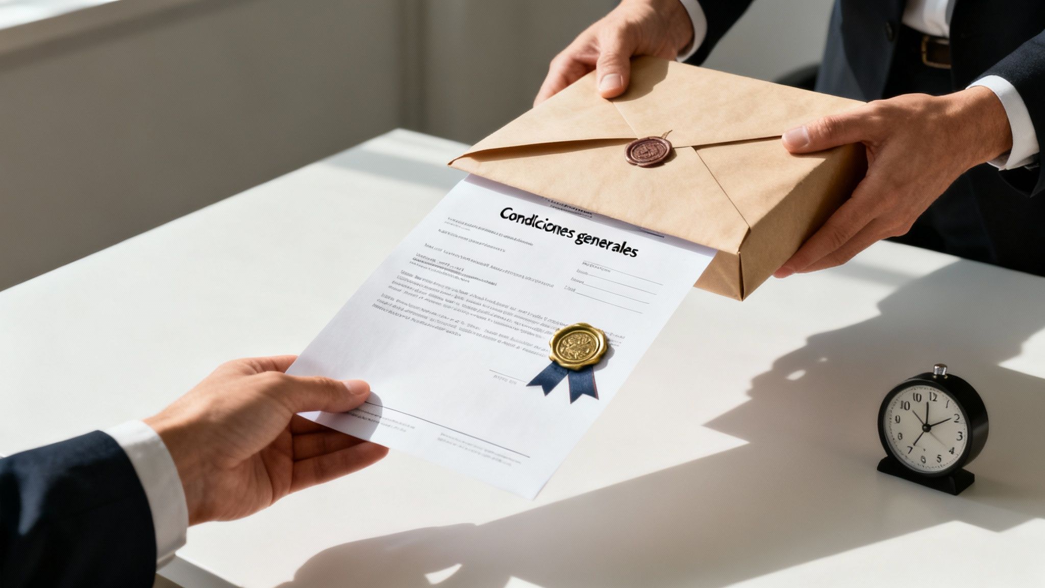 Un representante de una aseguradora en Sonora explicando los límites de una póliza a un cliente.