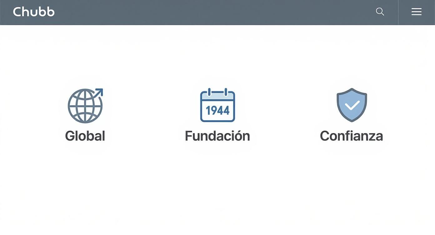 Infográfico que resume los pilares de Chubb Seguros México: presencia global, fundación y confianza