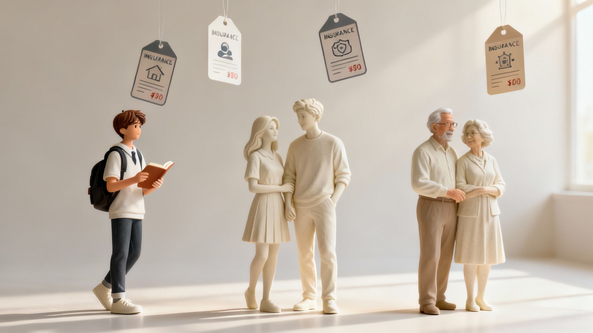 Personas en diferentes etapas de la vida discutiendo planes de seguro