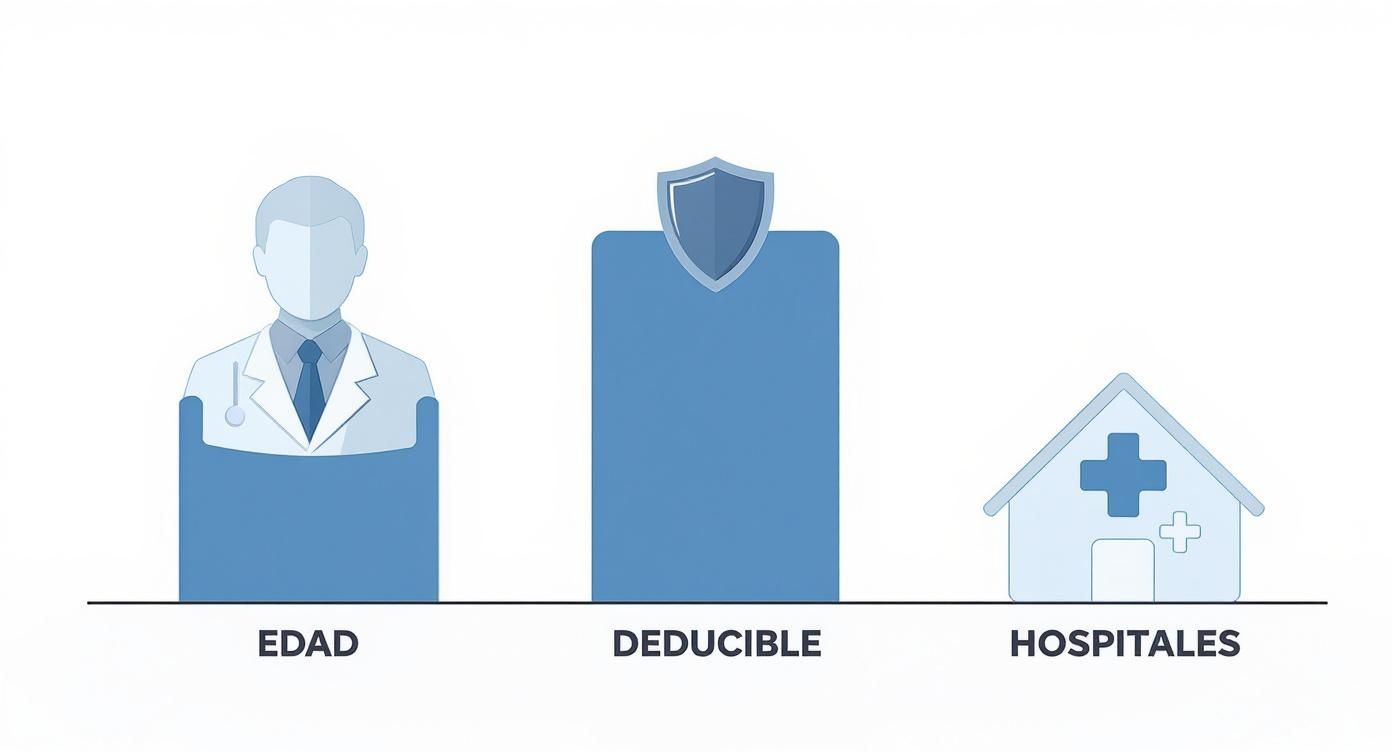 Factores clave que definen los precios de un seguro de gastos médicos.