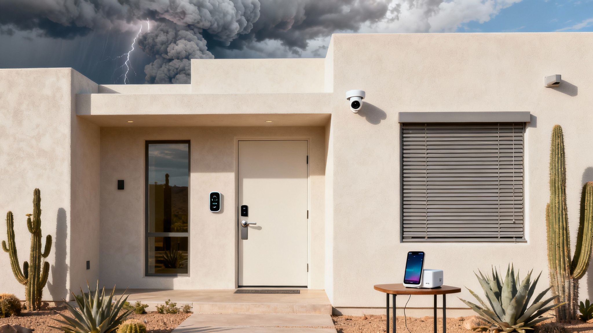 Una imagen destacada que muestra a una persona revisando diferentes opciones de cobertura en una tableta, con íconos que representan robo, inundación y rotura de cristales. El texto incrustado dice: Coberturas Adicionales.