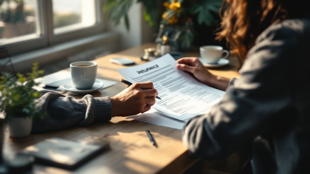 Una imagen con una lupa sobre un contrato de seguro, destacando las letras pequeñas, con el texto "Errores comunes que debes evitar al contratar tu seguro" incrustado en la imagen.