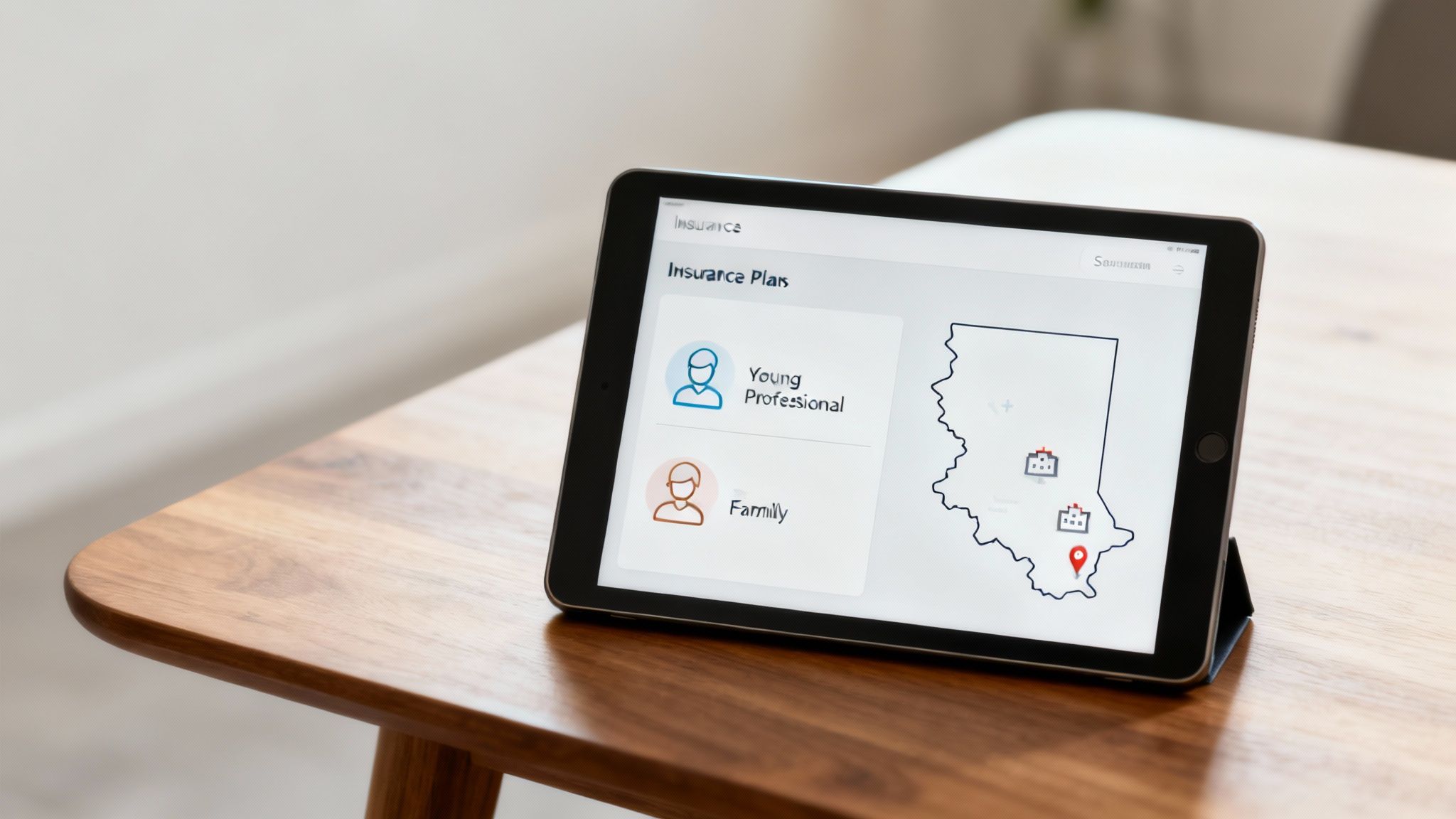 Mujer comparando planes de seguro médico en una tableta.