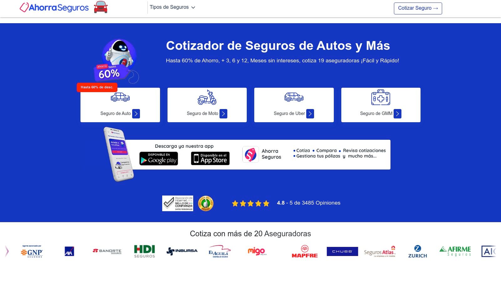 Interfaz de AhorraSeguros.mx