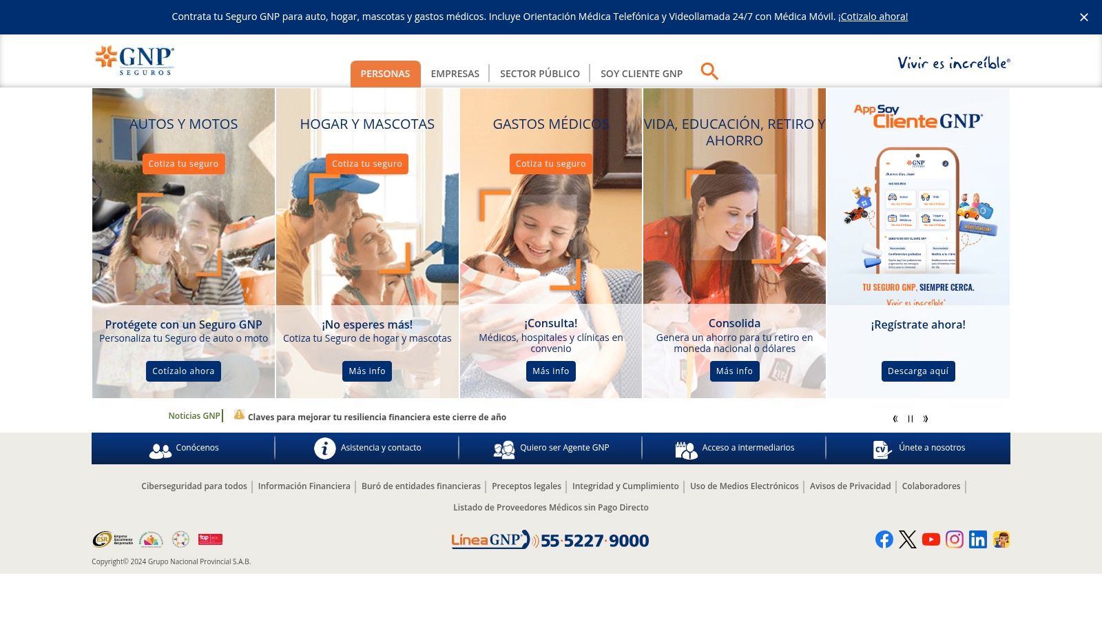 Página de inicio de GNP Seguros