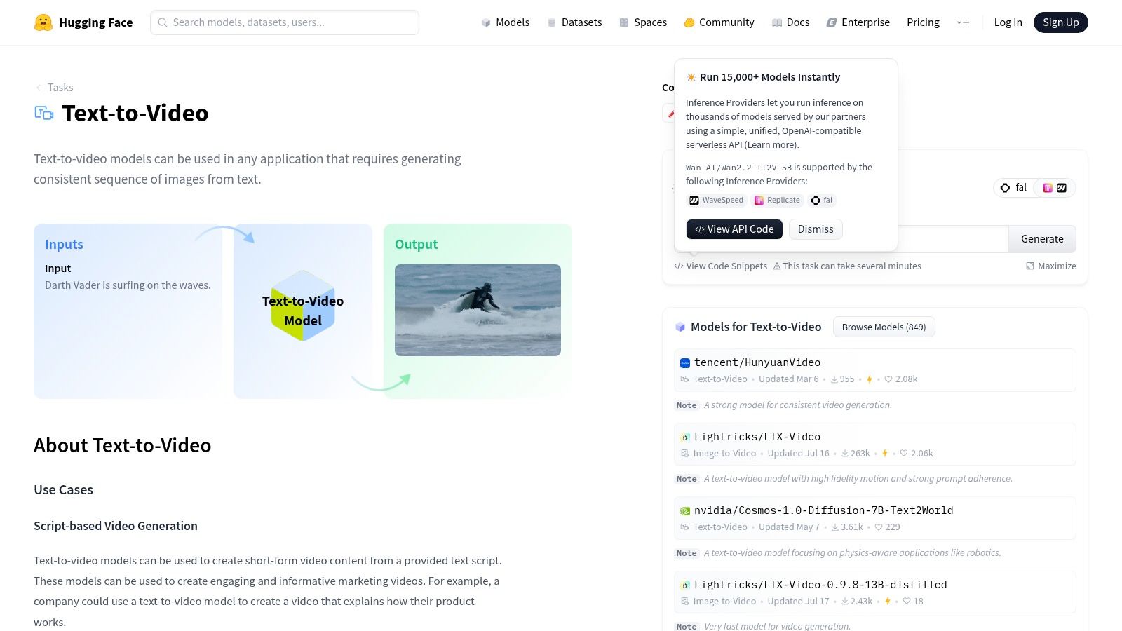 Hugging Face – Text-to-Video Model Hub