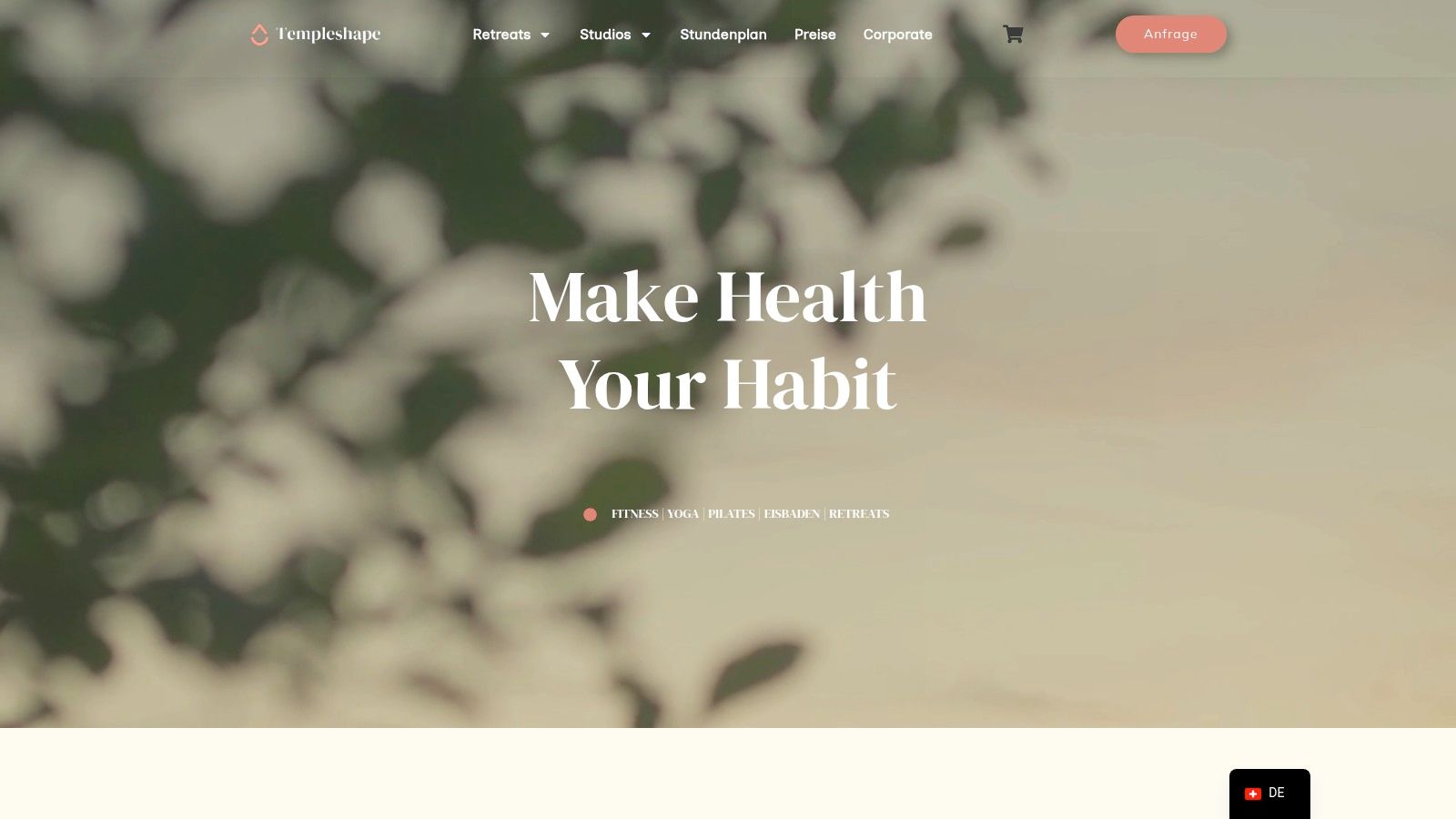 Templeshape GmbH Homepage mit Yoga-Kursen und Wellness-Angeboten in Zürich