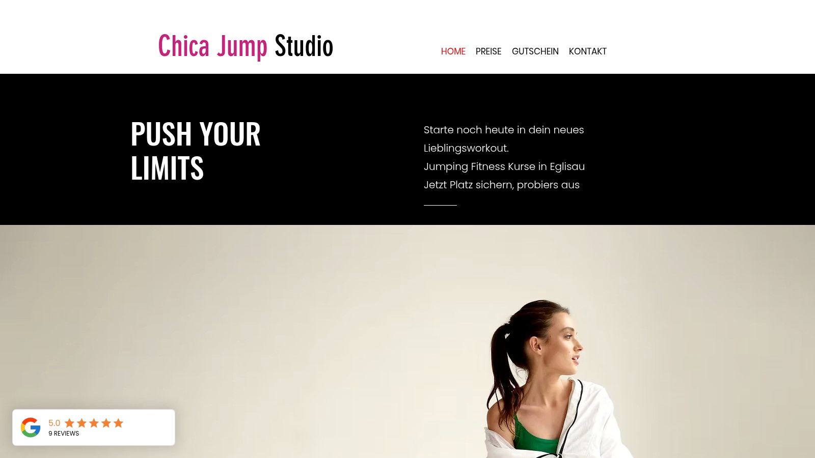 Die Website des Chica Jump Studio in Eglisau mit Kursinformationen