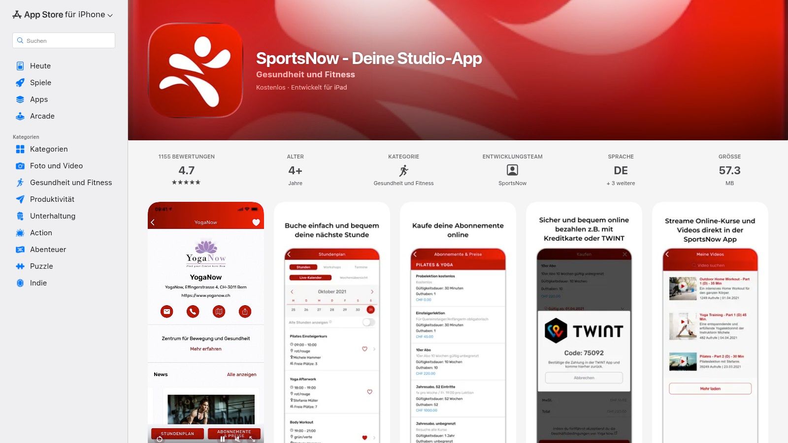Die SportsNow-App auf einem Smartphone, die das Buchen von Fitnesskursen in der Nähe vereinfacht.