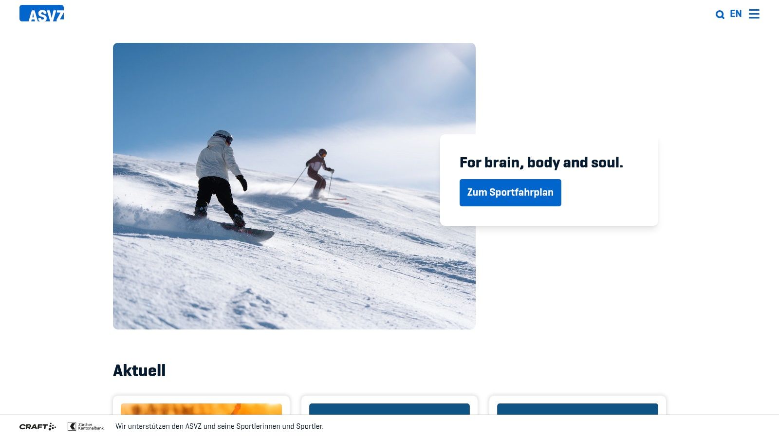 Zwei Personen beim Wintersport in den Bergen, was die Vielfalt des ASVZ-Angebots illustriert